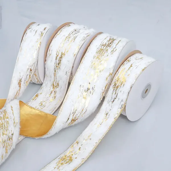White and Gold Velvet Ribbon 25mm Luxury Craft & Wedding Decor Supplies