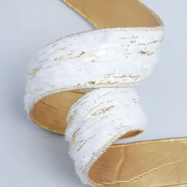 White and Gold Velvet Ribbon 25mm Luxury Craft & Wedding Decor Supplies