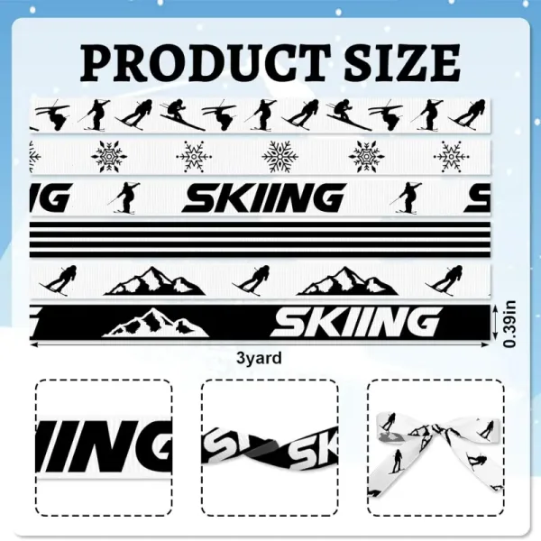 Winter Sports Ribbon: Skiing Snowflake Grosgrain for DIY Crafts & Decor - Image 2