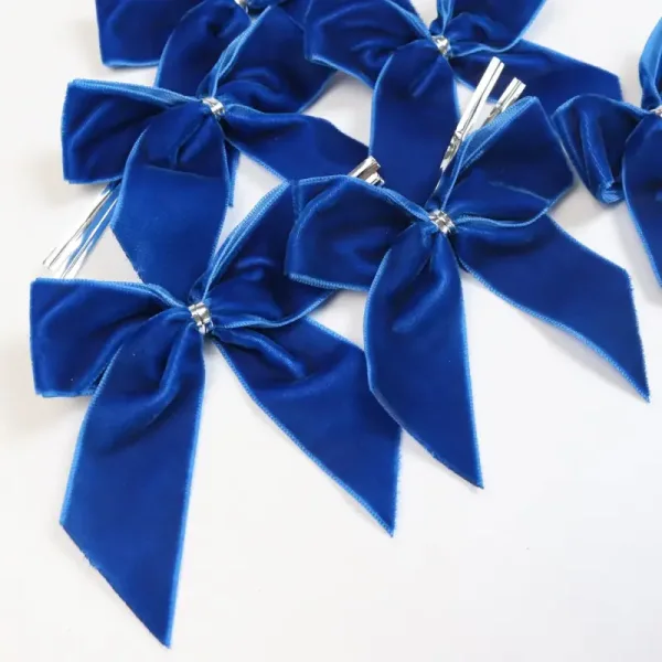 Blue Ribbon Bow Velvet Stretch Loop Wedding Gift Packaging - Image 3
