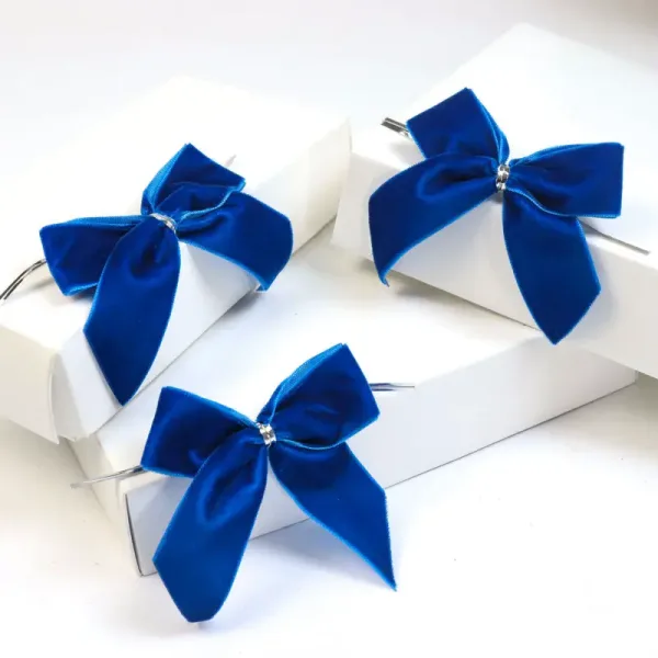 Blue Ribbon Bow Velvet Stretch Loop Wedding Gift Packaging - Image 2