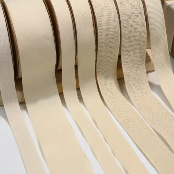 Custom High-Quality Cotton Ribbon - Natural Herringbone Weave - Image 2