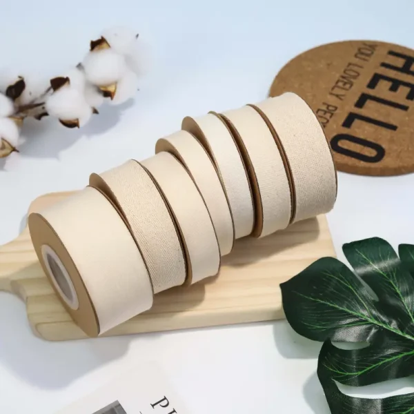 Custom High-Quality Cotton Ribbon - Natural Herringbone Weave - Image 3