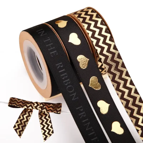 Luxury Printed Ribbon Gold Foil 100% Polyester - Image 4