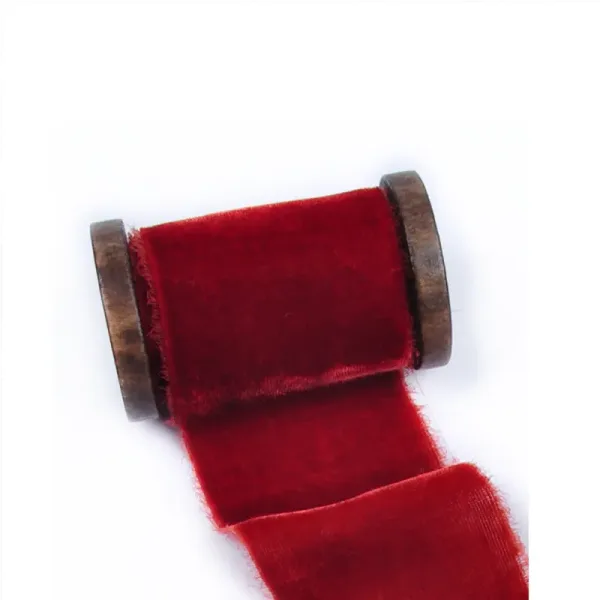 Custom Velvet Frayed Edge Ribbon 4cm Wide - Color Options Available
