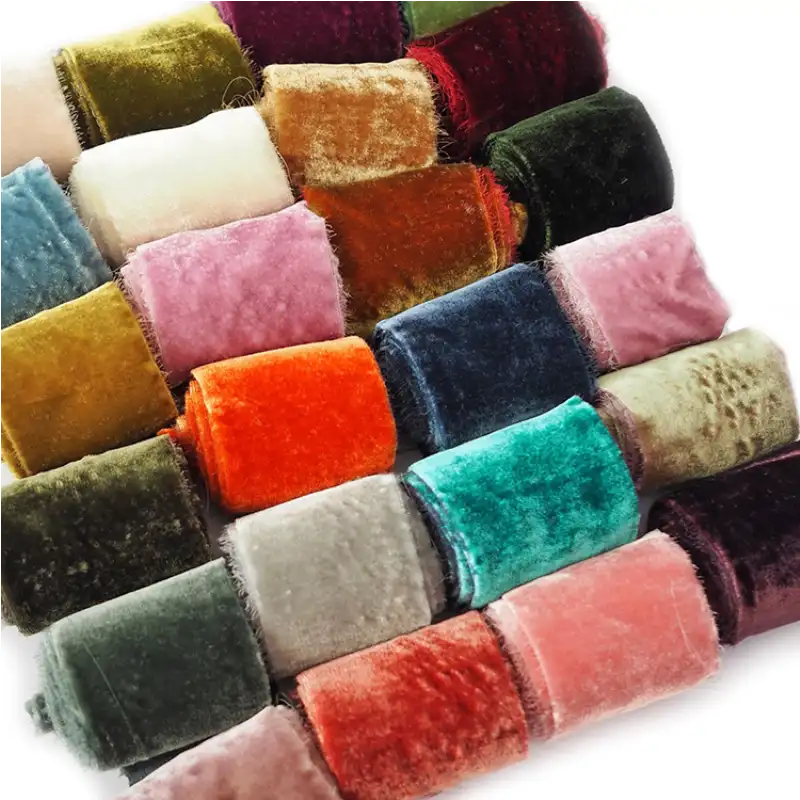 Custom Velvet Frayed Edge Ribbon 4cm Wide - Color Options Available