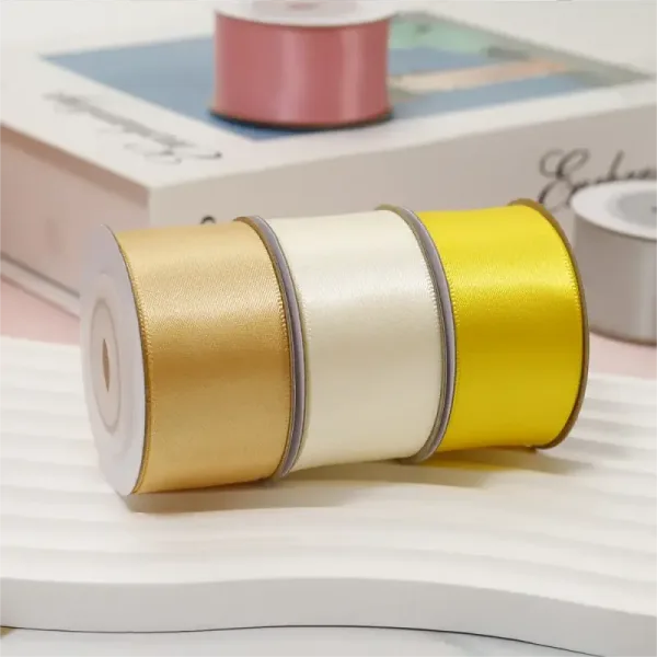 Yellow Satin Ribbon 4cm 25Yd Craft Gift Packaging Supplies - Image 4