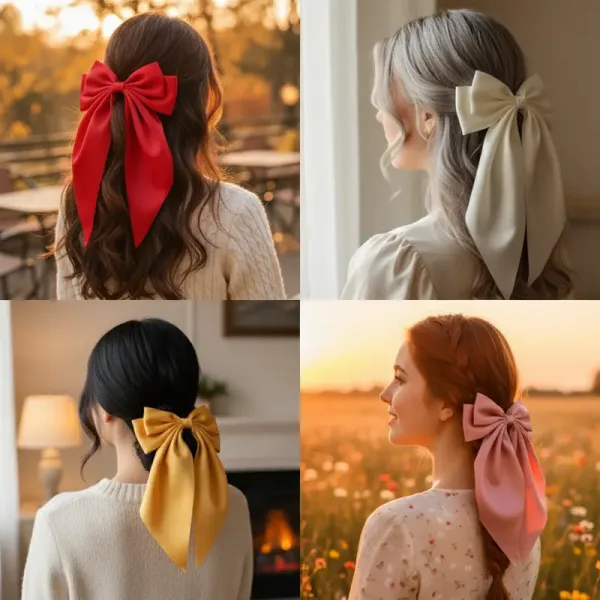 Elegant Red Ribbon Bow for Hair - Chic Accessory - Image 4