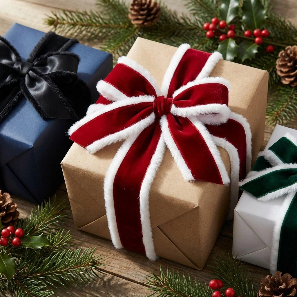 Plush edge Christmas ribbon