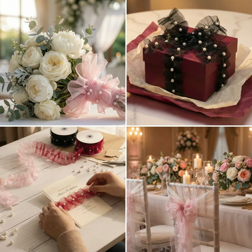 Ruffle ribbon with pearls