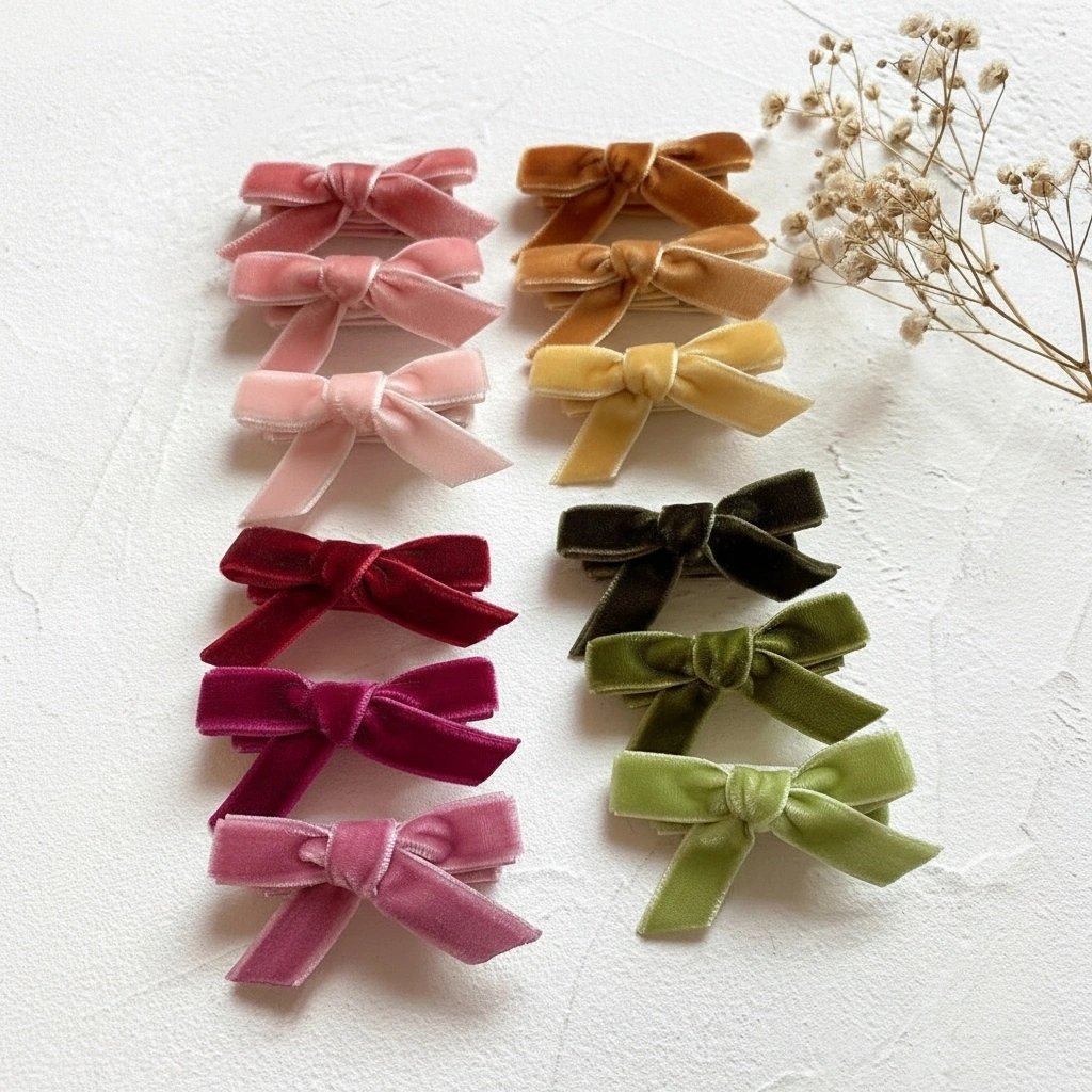 small velvet bow clips set