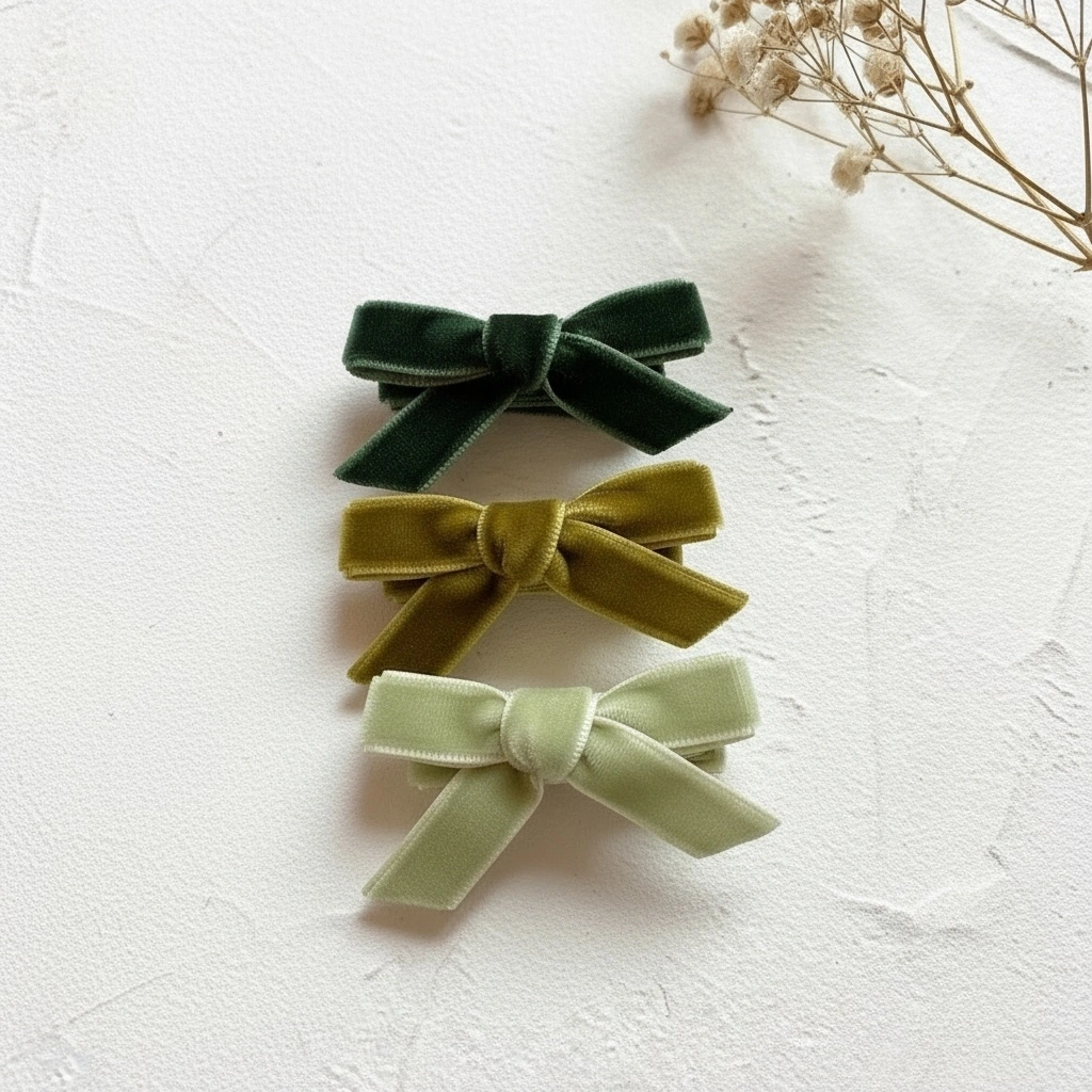 small velvet bow clips set